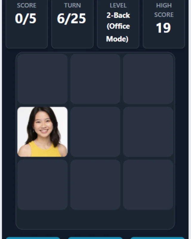 N-Back — a memory grid with a face to recall